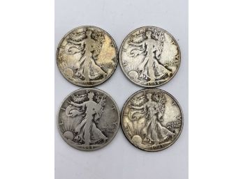 1943 & 1944 , Four Standing Liberty Half Dollars, Silver Coins. ( HD3)