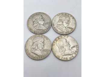 1953 &1954, Four Franklin Half Dollars, Silver Coins. ( DH7)