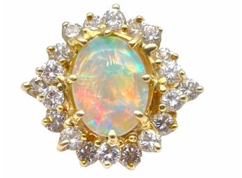 18k Gold Ring With Genuine Opal And Diamonds.  Size 9.5  W/Appraiser Report.  ( Ring A)