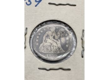 1859 Seated Liberty One Dime Silver Coin.