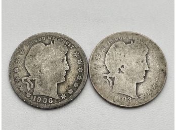 1903 & 1906 Barber Silver Half Dollars Coins.