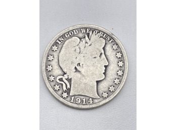 1914 Barber Half Dollar Silver Coin.