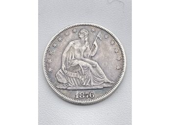 Very Nice 1876 Seated Liberty Half Dollar , Silver Coin.