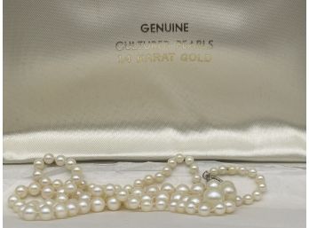 Vintage 14k White Gold Claps, 20' Long Graduated Pearls Necklace.  ( PN2)