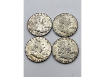 1962 &1963 , Four Franklin Half Dollars, Silver Coins.  ( DH10)
