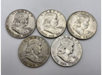 1951 & 1952, Five Franklin Hal Dollars, Solver Coins. (DH6)