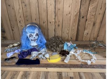 Vintage Hair Lot With Wigs And Barrettes