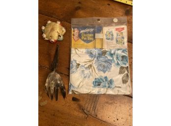 Vintage Pin Cushion, Bag And Carved Fork