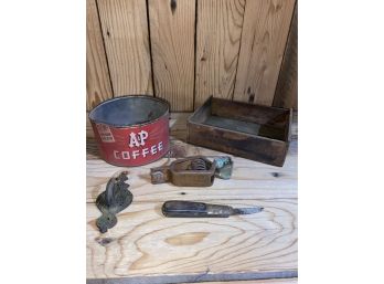 Vintage Lot With Tin Coffee Can-barlow Knife And More
