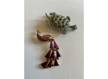 Beautiful Peacock And Turtle Broaches