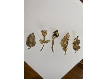 Stamped Flower And Leaf Broaches