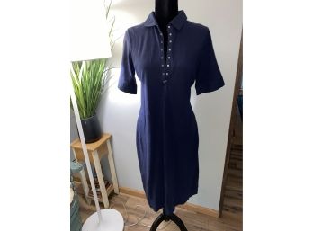 Eddie Bauer Navy Blue Button Neck Cotton Dress