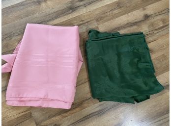 Pair Of  Vintage Tablecloth's- Green Holiday And Pink Striped