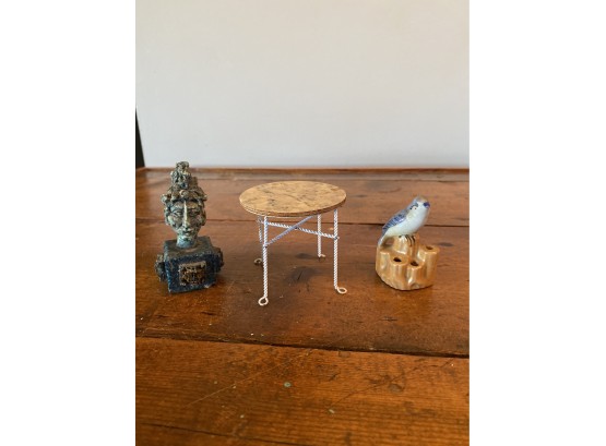Shackman  Doll Table, Aztec Stone Head And Small Seagull