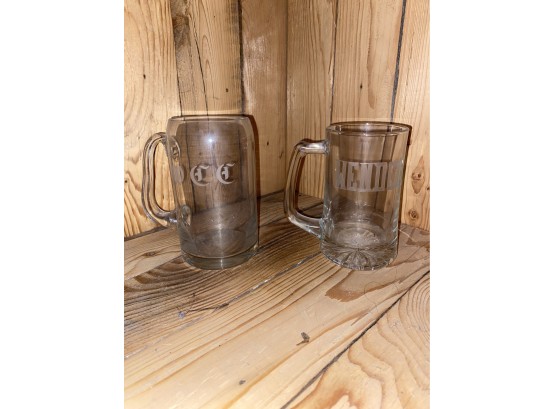 Heavy Glass Etched Mugs-WENDELL AND WCC(?)