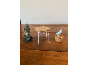 Shackman  Doll Table, Aztec Stone Head And Small Seagull