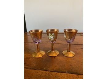 Dainty 4 Inch Purple Glass Goblets With Gold Details And Textures  Flower