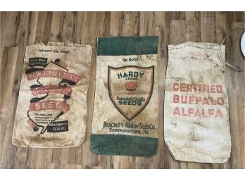 3 Vintage Seed And Feed Sacks
