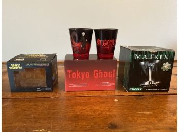 Tokyo Ghoul Shotglasses, Matrix Puzzle, Space Invaders Figure