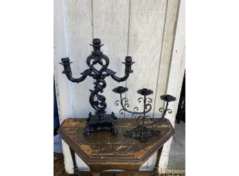 Black Iron And Black Lacquer  Candelabras