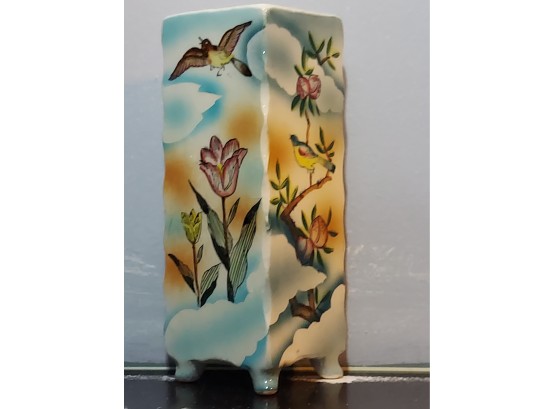 Vintage Japanese Hp Ceramic Flowers Fruit And Bird Wall Pocket