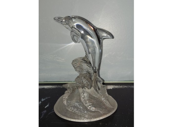 Clear Glass Dolphin On Glass Frosted Wave Decorative Figurines