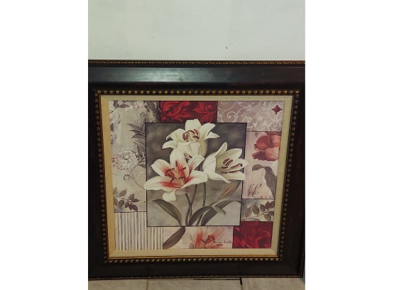 2X LISA AUDIT FLORAL PRINTS FRAMED RED ROSES & WHITE LILIES WALL DECOR 29'X 29'