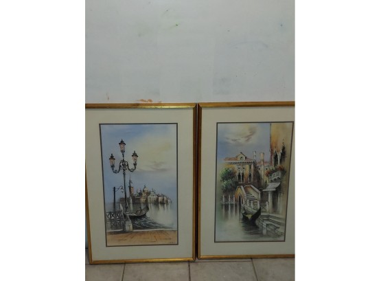 Pair Of Venetian Watercolor Lithographs