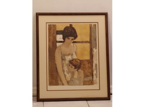 Mother And Child, Midcentury Modern Figurative Screenprint, Signed 49/300 1964