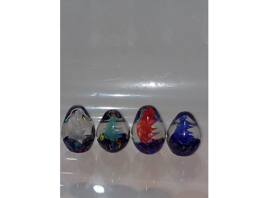 4 Swirl Art Glass Egg Shape Paperweights
