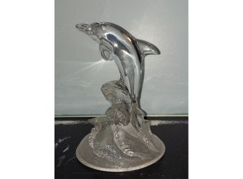 Clear Glass Dolphin On Glass Frosted Wave Decorative Figurines