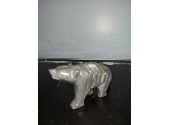 Vintage Banded Gray Soapstone Bear Carving - Totemic Stone Animal Charm As Grounding Object Or Primitive Home