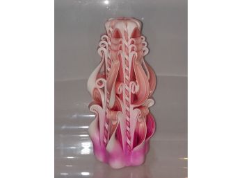 Hand Carved Candle, Home Decor Handmade Gift, Art Design Pink/white, Carved Candles Decor