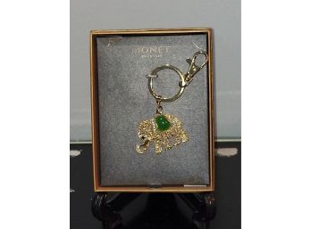 Monet Elephant Key Chain Green Stone