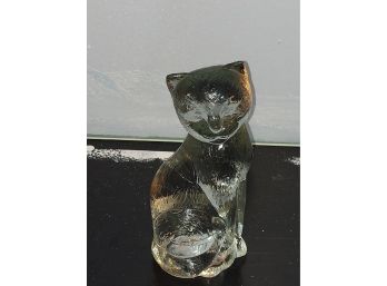 Clear Blown Glass CAT FIGURINE Paperweight ~ Some Controlled Bubbles