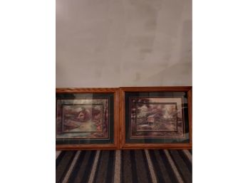 Two Beautiful Framed And Multi Matted Pictures Of Rustic Outdoor Views.