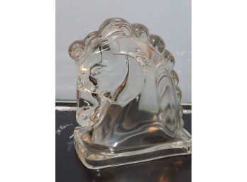 Vintage Art Deco Federal Pressed Clear Glass Horse Head Bookend