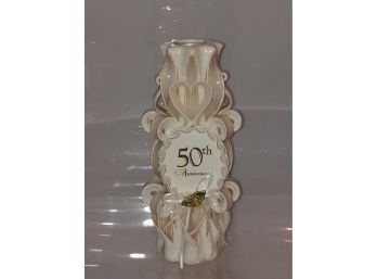 50th Anniversary Wedding Candle Sculpted White/gold Pillar Votive Candle Wax Works Heart Toast