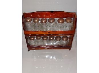 2 Tier Wood Spice Rack With Glass Bottles