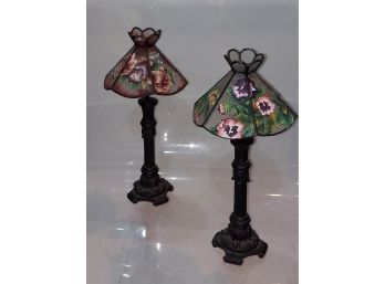 10' Pansy Tea Light Holder With Tiffany Style Stained Glass Like Shade