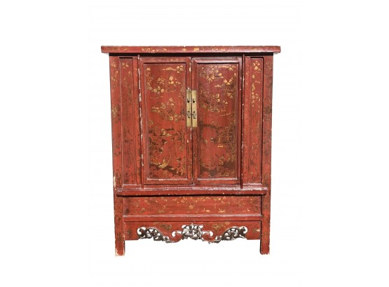 Antique Distressed Chinoiserie Carved Asian Cabinet