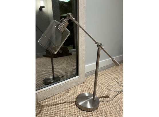 Modern Polished Nickel Adjustable Desk Lamp With Glass Shade
