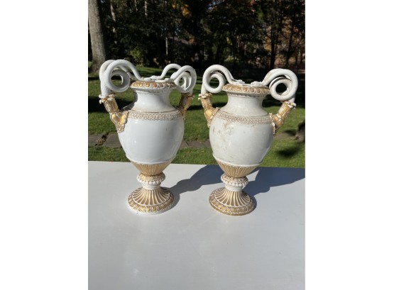 Unusual Pair Of Antique European Serepentine Urn Vases