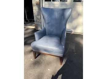Blue Leather Arm Chair With Nailhead Trim