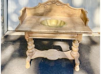 Antique Weathered Finish Vanity With Brass Sink