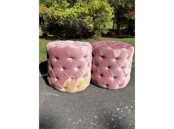 Pair Of Tufted Fabric Stools (as Is)