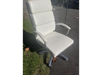 White Leather Chrome Rolling Desk Chair