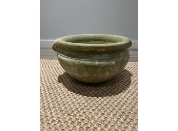 Curled Rim Pot - Verdigris Green Distressed Finish