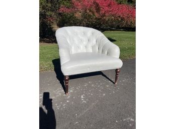 White Leather Chair With Tufted Nail Trim