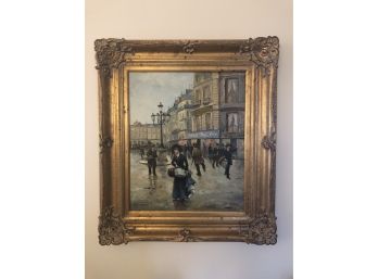 Gold Framed Painting Of A Victorian Urban Scene